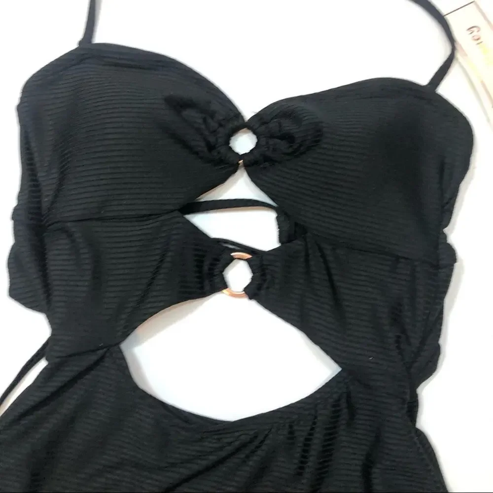 Hula Honey BLACK Ribbed One-Piece Swimsuit